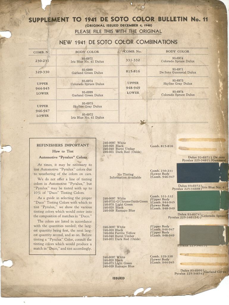 1941 DeSoto Paint Charts DuPont 2